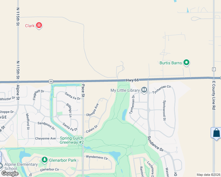map of restaurants, bars, coffee shops, grocery stores, and more near 12020-12112 Ute Highway in Longmont
