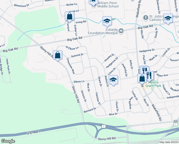map of restaurants, bars, coffee shops, grocery stores, and more near 240 Elbow Lane in Morrisville