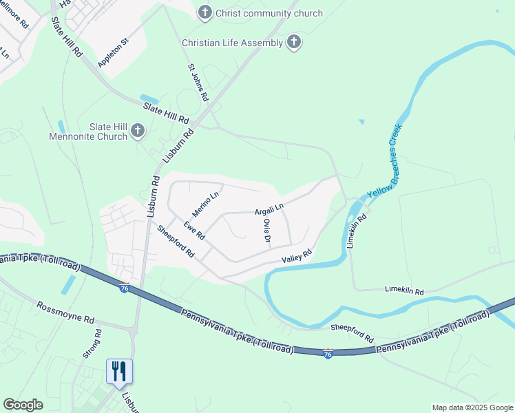 map of restaurants, bars, coffee shops, grocery stores, and more near 23 Argali Lane in Mechanicsburg