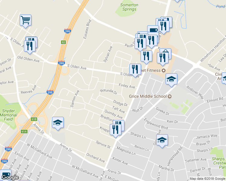 map of restaurants, bars, coffee shops, grocery stores, and more near 187 Byron Avenue in Trenton