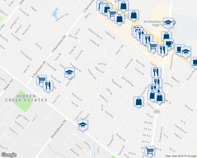 map of restaurants, bars, coffee shops, grocery stores, and more near 855 Hemlock Road in Warminster