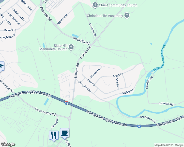 map of restaurants, bars, coffee shops, grocery stores, and more near 7 Merino Lane in Mechanicsburg