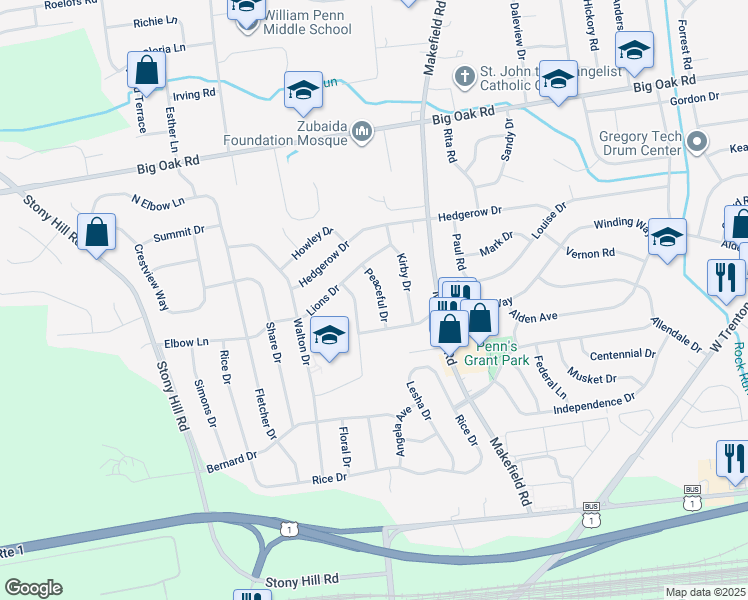 map of restaurants, bars, coffee shops, grocery stores, and more near 24 Peaceful Drive in Morrisville