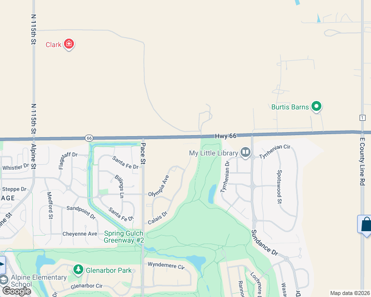 map of restaurants, bars, coffee shops, grocery stores, and more near 12020-12112 Ute Highway in Longmont