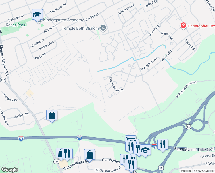 map of restaurants, bars, coffee shops, grocery stores, and more near 422 Stonehedge Lane in Mechanicsburg