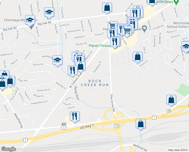 map of restaurants, bars, coffee shops, grocery stores, and more near 7 Greenwood Road in Morrisville