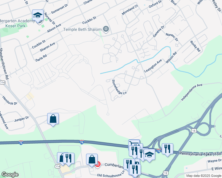 map of restaurants, bars, coffee shops, grocery stores, and more near 360 Stonehedge Lane in Mechanicsburg