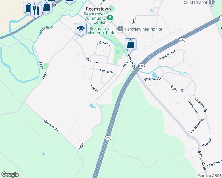 map of restaurants, bars, coffee shops, grocery stores, and more near 1265 Ridge Avenue in Ephrata