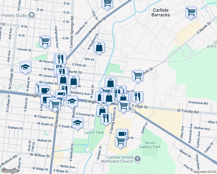 map of restaurants, bars, coffee shops, grocery stores, and more near 128 Porter Avenue in Carlisle