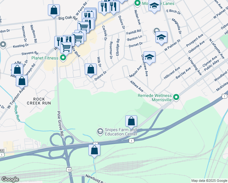 map of restaurants, bars, coffee shops, grocery stores, and more near 235 Melvin Avenue in Morrisville