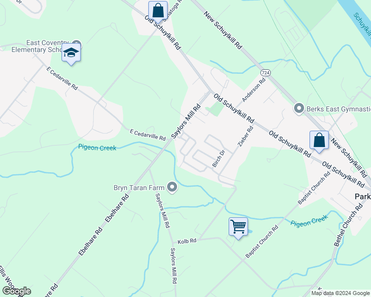 map of restaurants, bars, coffee shops, grocery stores, and more near 1 Terrace Drive in Pottstown