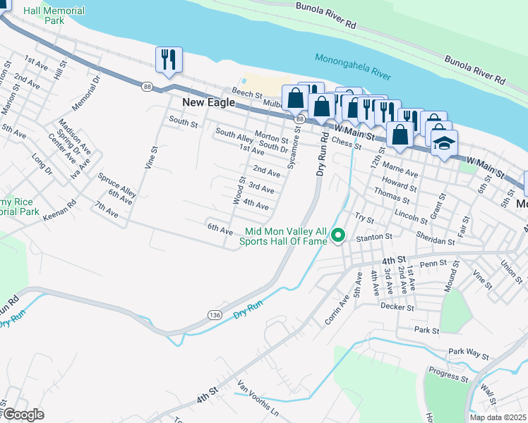 map of restaurants, bars, coffee shops, grocery stores, and more near 120 4th Avenue in New Eagle