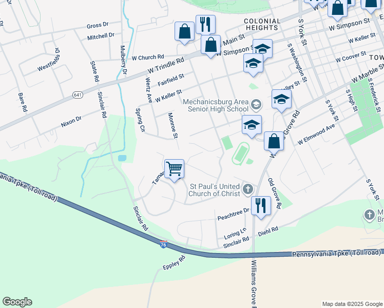 map of restaurants, bars, coffee shops, grocery stores, and more near 537 Joseph Court in Mechanicsburg