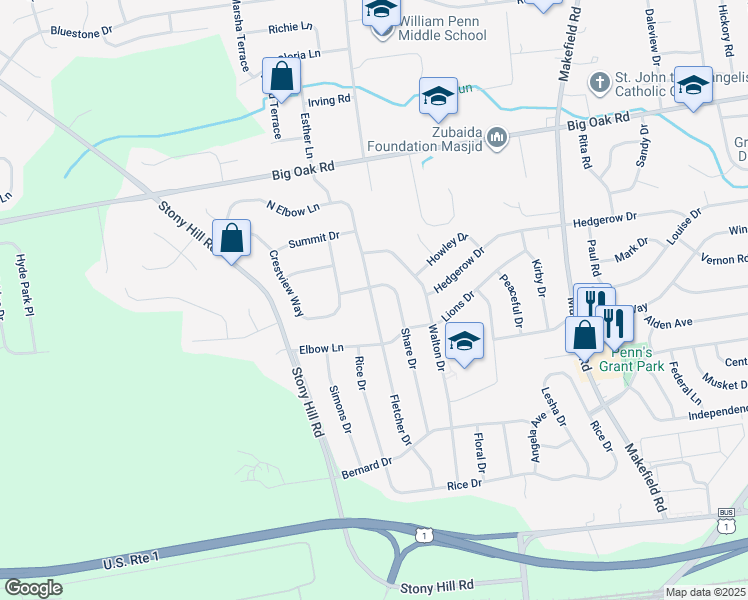 map of restaurants, bars, coffee shops, grocery stores, and more near 245 Elbow Lane in Morrisville