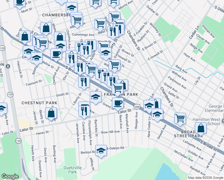 map of restaurants, bars, coffee shops, grocery stores, and more near 1013 Genesee Street in Trenton