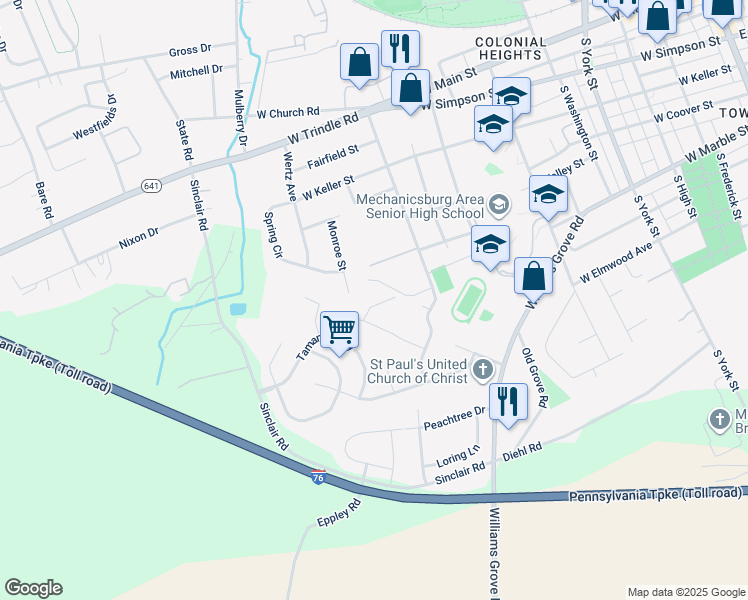 map of restaurants, bars, coffee shops, grocery stores, and more near 537 Joseph Court in Mechanicsburg