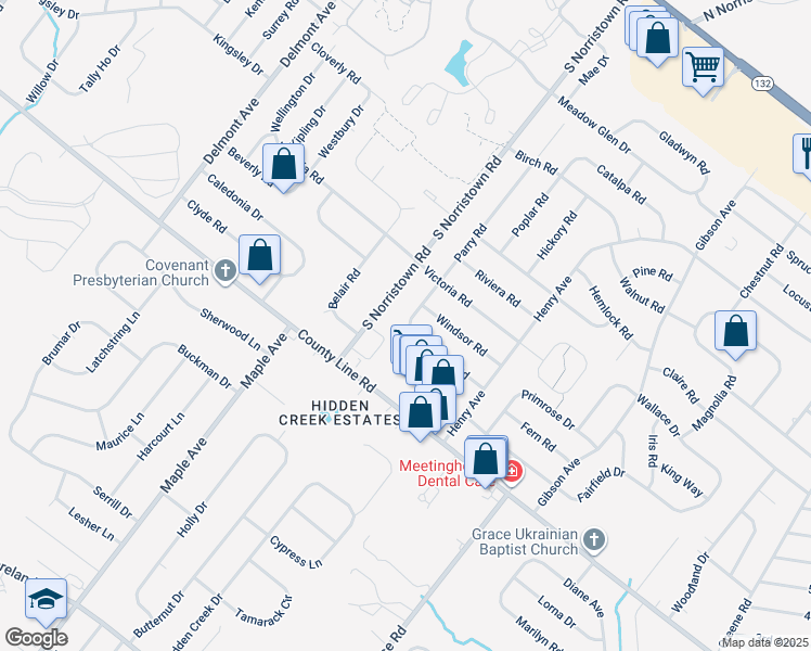 map of restaurants, bars, coffee shops, grocery stores, and more near 26 Parry Way in Ivyland