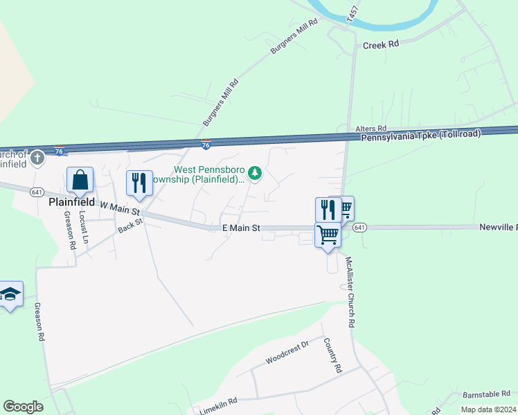 map of restaurants, bars, coffee shops, grocery stores, and more near 109 A Street in Plainfield