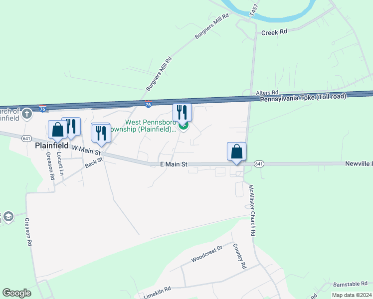 map of restaurants, bars, coffee shops, grocery stores, and more near 109 A Street in Plainfield