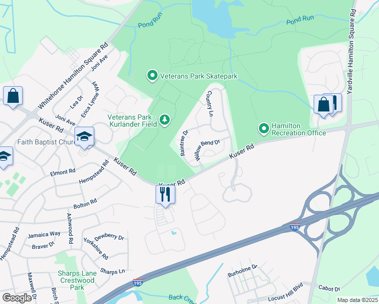 map of restaurants, bars, coffee shops, grocery stores, and more near 12 Regal Court in Trenton