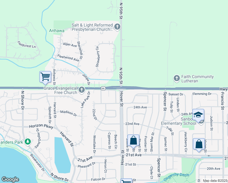 map of restaurants, bars, coffee shops, grocery stores, and more near 2437 Maplewood Circle East in Longmont
