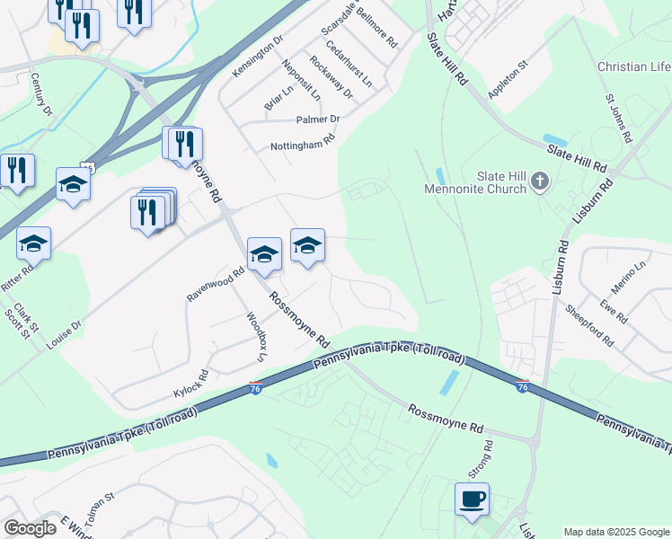 map of restaurants, bars, coffee shops, grocery stores, and more near 4597 Manor Drive in Mechanicsburg