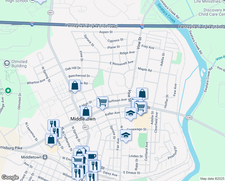 map of restaurants, bars, coffee shops, grocery stores, and more near 612 Briarcliff Road in Middletown