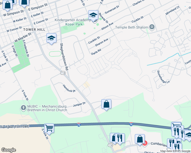 map of restaurants, bars, coffee shops, grocery stores, and more near 203 Estate Drive in Mechanicsburg
