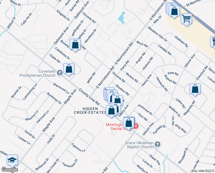 map of restaurants, bars, coffee shops, grocery stores, and more near 32 Parry Way in Ivyland