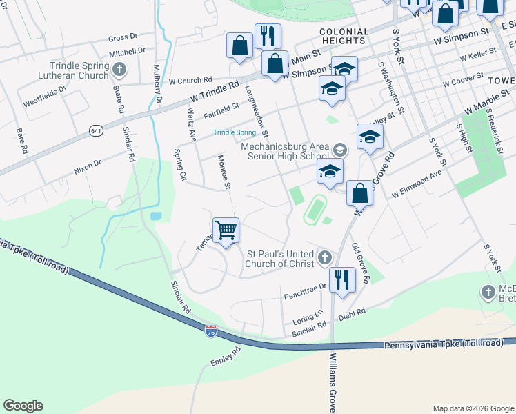 map of restaurants, bars, coffee shops, grocery stores, and more near 549 Joseph Court in Mechanicsburg