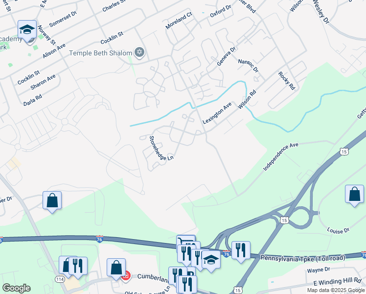 map of restaurants, bars, coffee shops, grocery stores, and more near 258 Stonehedge Lane in Mechanicsburg
