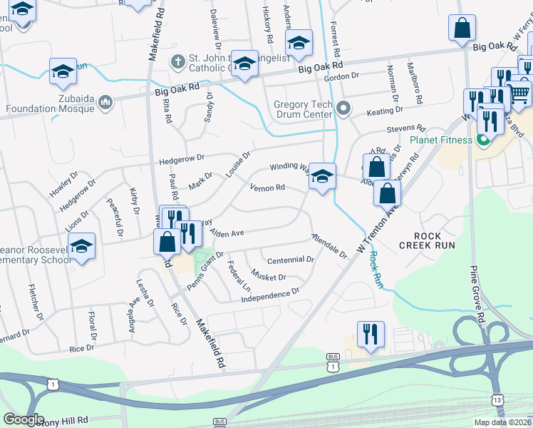 map of restaurants, bars, coffee shops, grocery stores, and more near 215 Allendale Drive in Morrisville