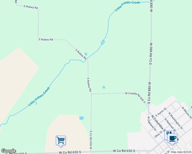 map of restaurants, bars, coffee shops, grocery stores, and more near 5893 South Robey Road in Colfax