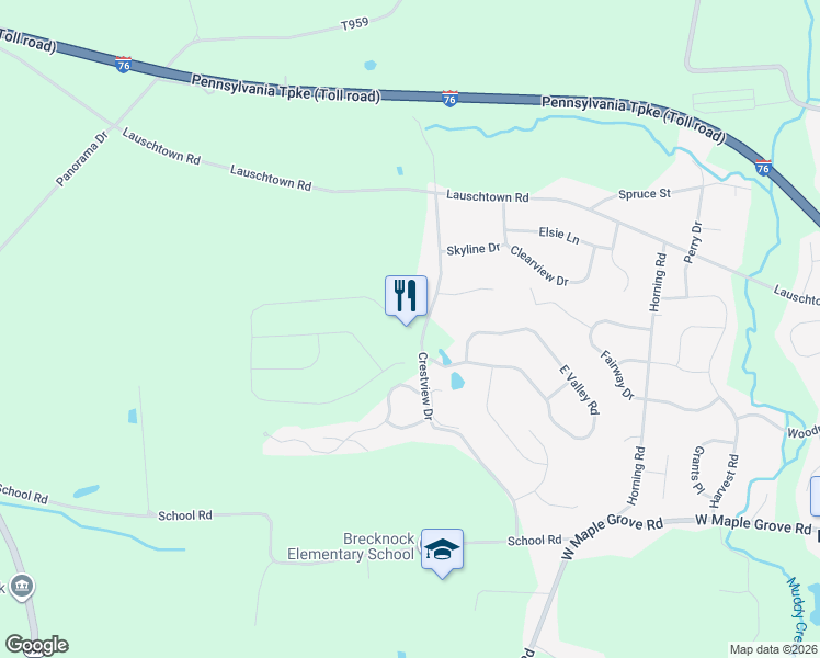 map of restaurants, bars, coffee shops, grocery stores, and more near 1319 Crestview Drive in Denver