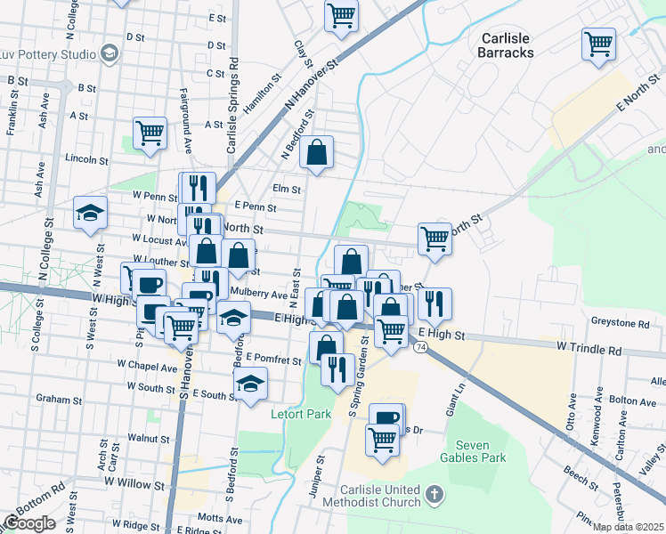 map of restaurants, bars, coffee shops, grocery stores, and more near 128 Porter Avenue in Carlisle