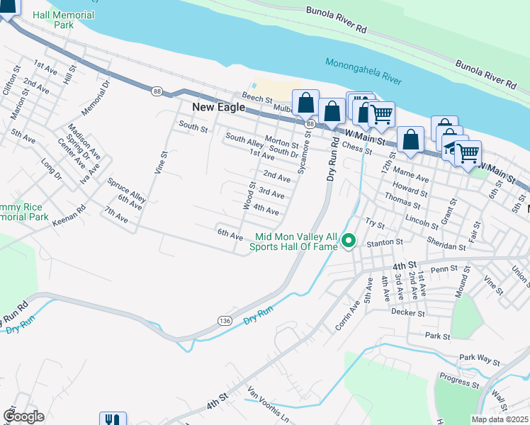 map of restaurants, bars, coffee shops, grocery stores, and more near 120 4th Avenue in New Eagle