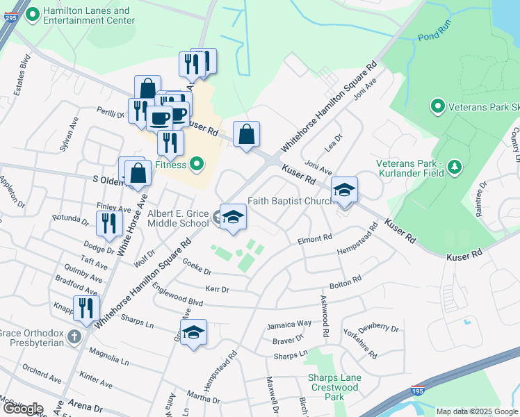 map of restaurants, bars, coffee shops, grocery stores, and more near 26 Andover Way in Hamilton Township