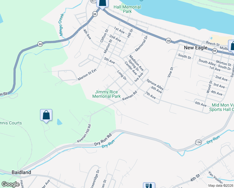 map of restaurants, bars, coffee shops, grocery stores, and more near 902 Central Alley in New Eagle