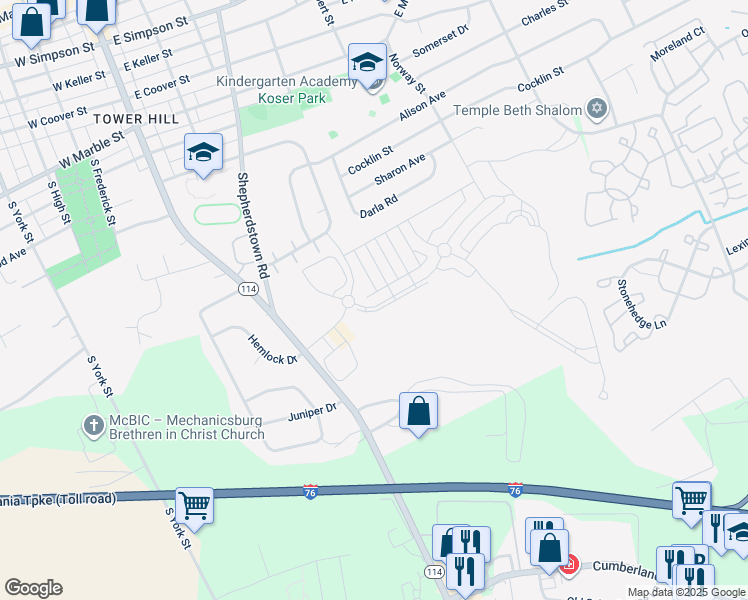 map of restaurants, bars, coffee shops, grocery stores, and more near 203 Estate Drive in Mechanicsburg