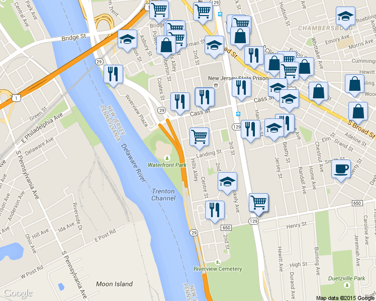 map of restaurants, bars, coffee shops, grocery stores, and more near 886 Lamberton Street in Trenton