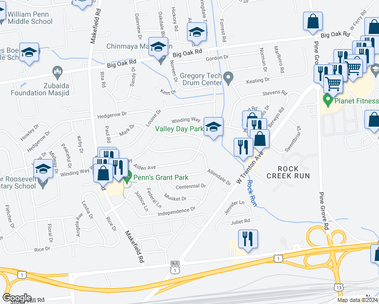 map of restaurants, bars, coffee shops, grocery stores, and more near 225 Allendale Drive in Morrisville