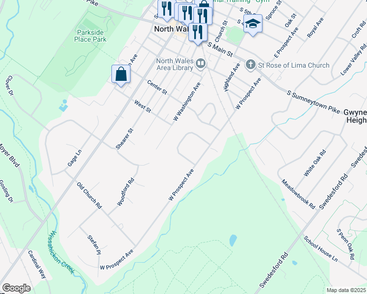 map of restaurants, bars, coffee shops, grocery stores, and more near 420 Carmichael Drive in North Wales