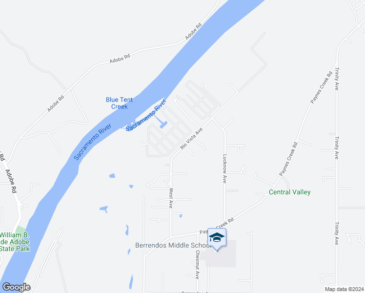 map of restaurants, bars, coffee shops, grocery stores, and more near 13 Casa Grande Drive in Red Bluff