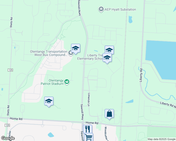 map of restaurants, bars, coffee shops, grocery stores, and more near 6825 Kinsale Lane in Powell