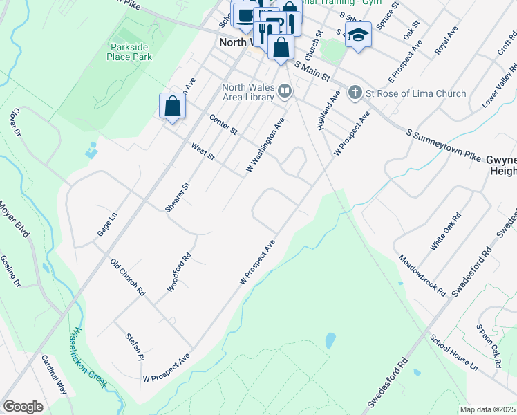 map of restaurants, bars, coffee shops, grocery stores, and more near 420 Carmichael Drive in North Wales
