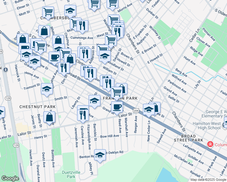 map of restaurants, bars, coffee shops, grocery stores, and more near 1013 Genesee Street in Trenton