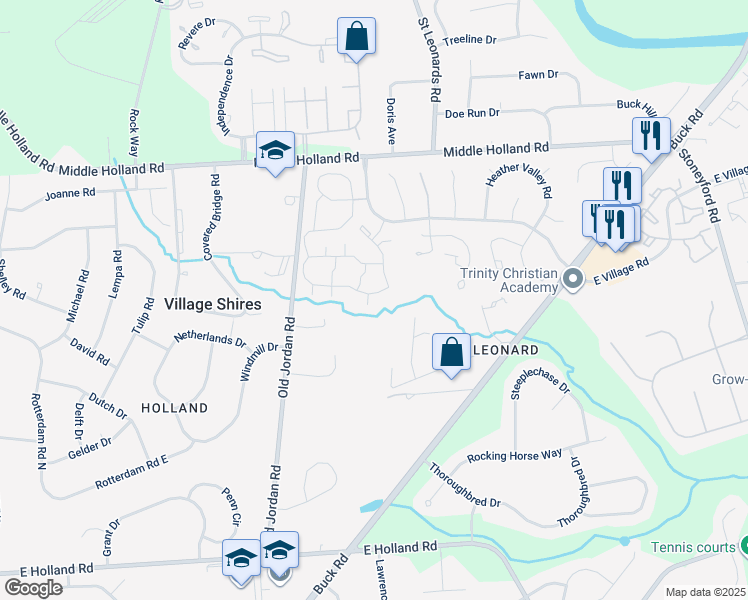 map of restaurants, bars, coffee shops, grocery stores, and more near 43021 Bennett Place in Holland