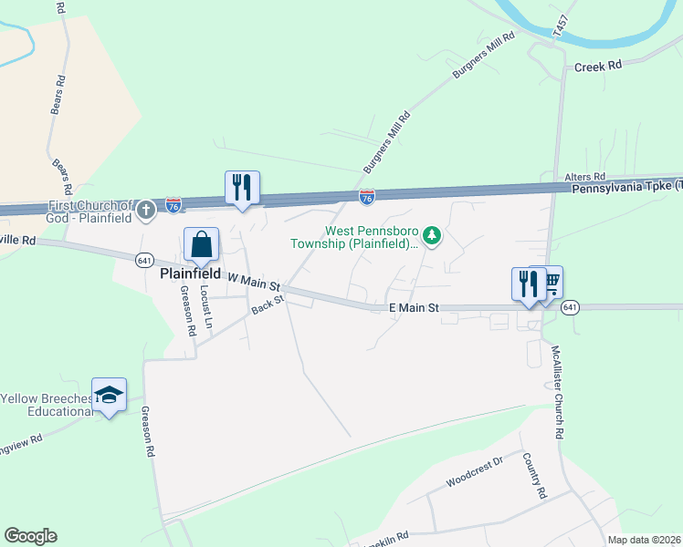 map of restaurants, bars, coffee shops, grocery stores, and more near 5 Young Drive in Carlisle