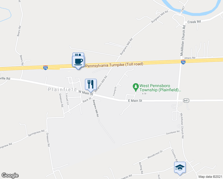 map of restaurants, bars, coffee shops, grocery stores, and more near 5 Young Drive in Carlisle