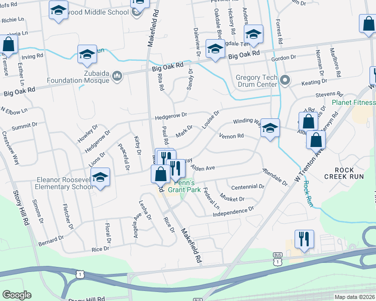 map of restaurants, bars, coffee shops, grocery stores, and more near 120 Winding Way in Morrisville